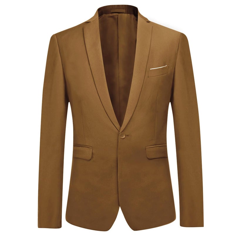 YFFUSHI Men's 3 Piece Suit Set One Button Solid Blazer Jacket Vest Pants for Business, Wedding and Prom Khaki - Image 3